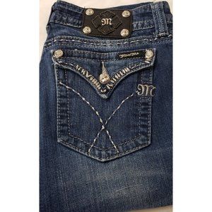 Miss Me Women's Boot Cut Jeans Blue Pockets Embroidered Low Rise Denim 28